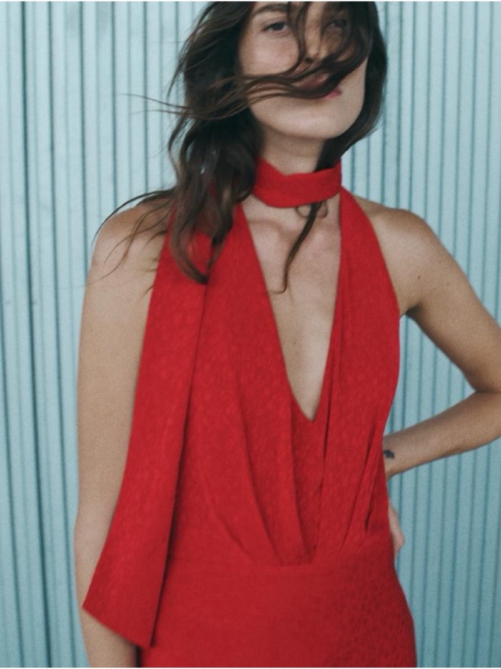 NWT ZARA RED SATIN EFFECT JACQUARD MIDI DRESS